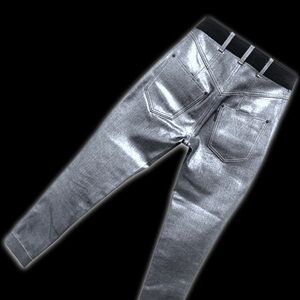 Louis Vuitton by GHESQUIÈRE Metallic Silver Coated Blue Denim Logo jeans